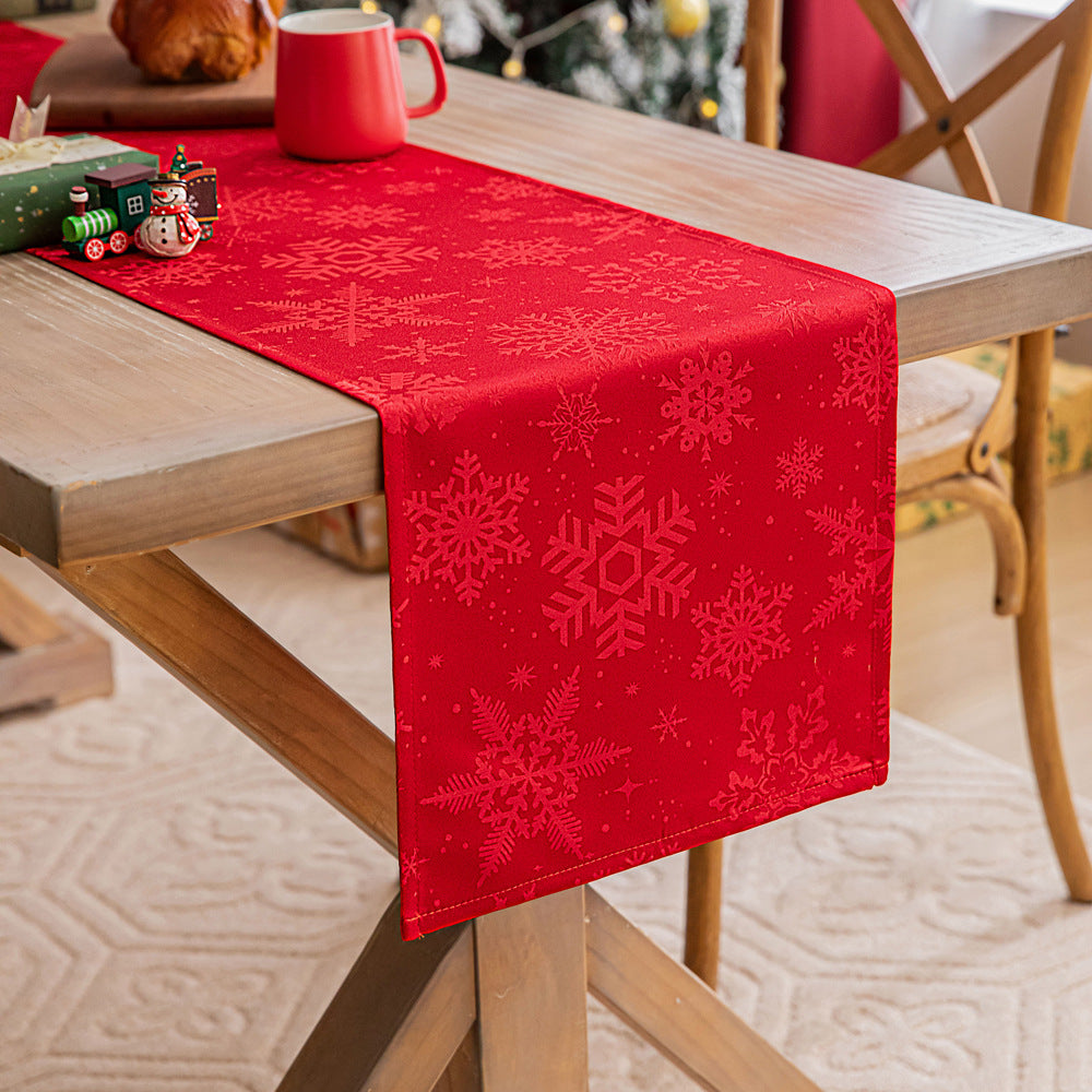 Red snowflake jacquard table runner