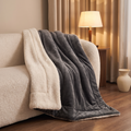 Reversible sherpa throw draped over a cream boucle sofa, Wick & Wool